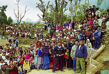 Locals gather for celebration in the foothills of the Himalayas at Pokhara in Nepal