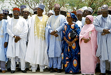 Nigerian men and women attending tribal gathering durbar cultural event at Maiduguri in Nigeria, West Africa