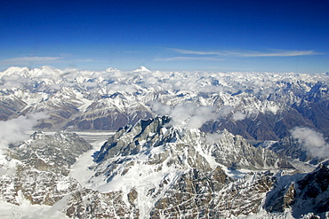 Karokoram mountains with K2 aerial view from an airplane, North Pakistan