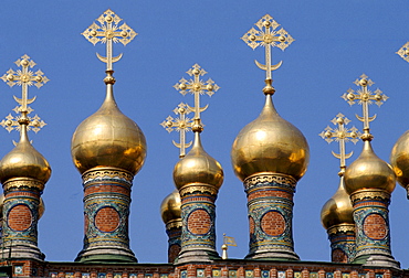 Golden domes of the Terim Palace at The Kremlin, Moscow, Russia