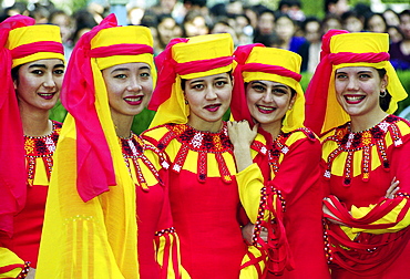 Girl wearing national costume in Turkmenistan