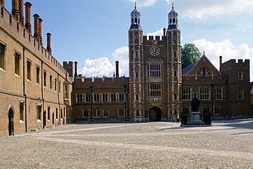 The Quadrangle (Quad) and clocktower at Eton College public school in Berkshire, England, UK