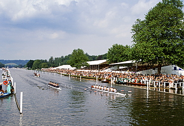 Spectators watch Henley Royal Yachting Regatta, Henley-on-Thames,UK