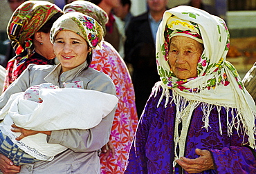 Locals wearing traditional clothing in Samarkand, Uzbekistan