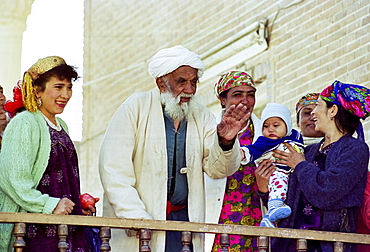 Locals wearing traditional clothing in Samarkand, Uzbekistan