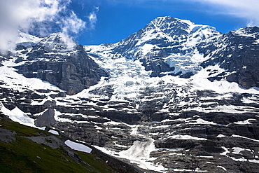 Eiger Glacier (Eigergletscher), between Monch (Monk) and Eiger mountains in the Swiss Alps, Bernese Oberland, Switzerland, Europe