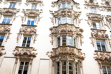 Rococo Baroque style Tyrolean architecture of Holblinghaus in Herzog Friedrich Strasse in Innsbruck, the Tyrol, Austria, Europe