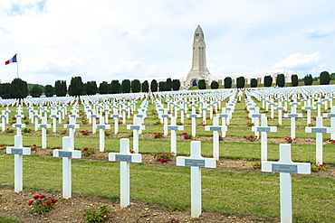 Cemetery of Douaumont and the ossuary, Ossuaire de Douaumont, at Fleury-devant-Douaumont near Verdun, Meuse, Lorraine,France, Europe