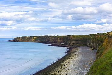 The beach at La Pointe du Hoc where Allied forces came ashore during World War II in Normandy, France, Europe