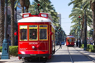 Streetcars in Canal Street in New Orleans, Louisiana, USA