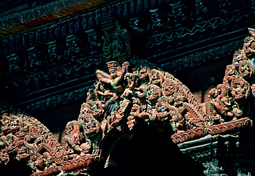 Ornate temple carving, Patan, Nepal