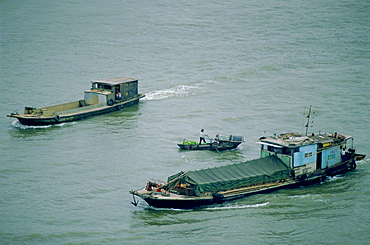 Barges on Pearl River at Canton in China