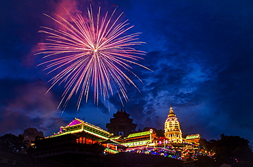 Fireworks celebrating Chinese New Year, Kek Lok Si Temple, Penang, Malaysia, Southeast Asia, Asia