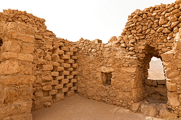 Intricate stonework, Columbarium tower (dovecote), fortress ruins, Masada, UNESCO World Heritage Site, Israel, Middle East