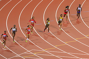 Finalists run the bend, Women's 200m final, Olympic Stadium, London 2012, Summer Olympic Games, London, England, United Kingdom, Europe