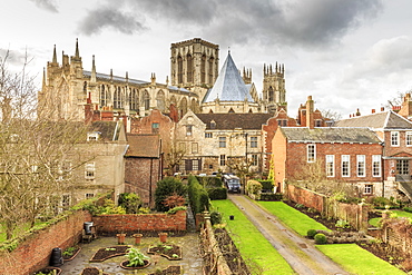 York Minster in winter under heavy skies, York, North Yorkshire, England, United Kingdom, Europe