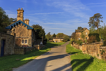 Spring morning at Edensor, Estate Village at Chatsworth, home of Duke of Devonshire, near Chesterfield, Derbyshire, England, United Kingdom, Europe