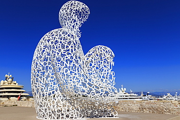 Nomade, public artwork of man looking out to sea, Bastion St.-Jaume, Antibes, French Riviera, Cote d'Azur, Provence, France, Europe