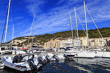 Yachts in the marina, Bonifacio, Corsica, France, Mediterranean, Europe