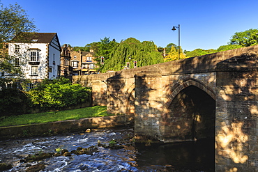 Bridge over the River Derwent in early morning light in spring, Matlock, Derbyshire Dales, Derbyshire, England, United Kingdom, Europe