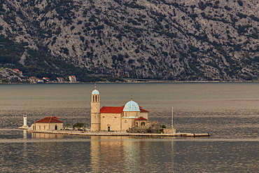 Our Lady of the Rocks island, sunset, near Perast, Bay of Kotor, UNESCO World Heritage Site, Montenegro, Europe