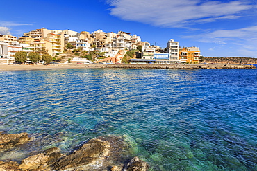 Clear azure waters of Kitroplateia Beach, Agios Nikolaos, Lasithi, Crete, Greek Islands, Greece, Europe