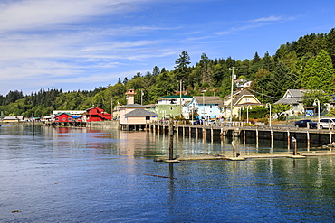 Alert Bay, brightly painted buildings on piles, Cormorant Island, Vancouver Island, Inside Passage, British Columbia, Canada, North America