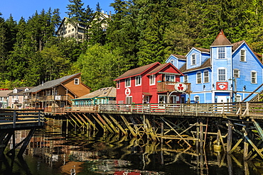 Creek Street, Ketchikan Creek boardwalk, historic red-light district, beautiful sunny summer afternoon, Ketchikan, Alaska, United States of America, North America