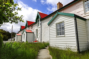 Historic Marmont Row, white seafront house, Victory Green, Stanley, Port Stanley, Falkland Islands, South America