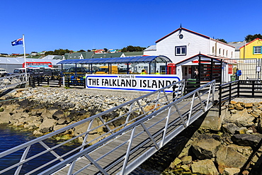 Welcome to The Falkland Islands sign, Stanley Harbour, Port Stanley, Falkland Islands, South America