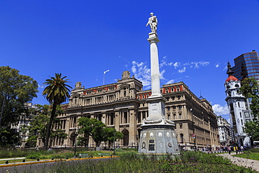 Statue and Palacio de Justicia, Supreme Court home, leafy Plaza Lavalle, Congreso and Tribunales, Buenos Aires, Argentina, South America