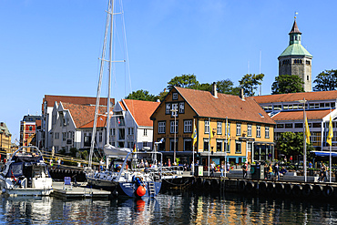 Vagen inner harbour, yacht, waterfront, blue sky in summer, Stavanger, Rogaland, Norway, Scandinavia, Europe