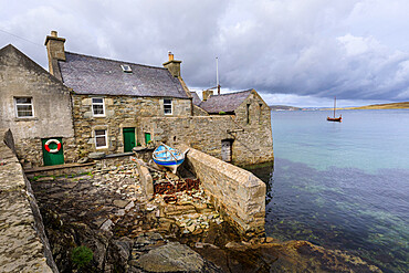 Weather front over the Lodberrie, historic building, home of TV detective Jimmy Perez, Lerwick, Shetland Isles, Scotland, United Kingdom, Europe