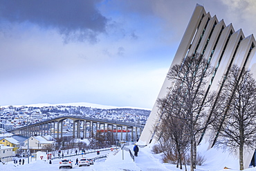 Arctic Cathedral, Tromsdalen, Tromso, after heavy snow in winter, Tromsoya, Troms, Arctic Circle, North Norway, Scandinavia, Europe