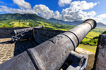 Cannons, royal insignia, Brimstone Hill Fortress National Park, UNESCO World Heritage Site, St. Kitts and Nevis, Leeward Islands, West Indies, Caribbean, Central America