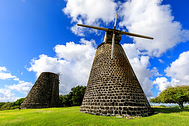 Bettys Hope, historic early sugar plantation, 1651, restored windmill towers, Antigua, Antigua and Barbuda, Leeward Islands, West Indies, Caribbean, Central America