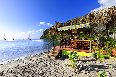 Deshaies, Catherine's Bar, Death In Paradise location, late afternoon, Basse Terre, Guadeloupe, Leeward Islands, West Indies, Caribbean, Central America