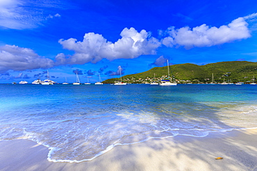 Quiet Caribbean, beach, turquoise sea, beautiful Port Elizabeth, Admiralty Bay, Bequia, The Grenadines, St. Vincent and the Grenadines, Windward Islands, West Indies, Caribbean, Central America