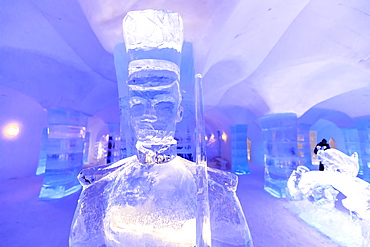 Sorrisniva Igloo Hotel, snow or ice hotel, striking sculpture, lobby, winter, Alta, Finnmark, Arctic Circle, North Norway, Scandinavia, Europe