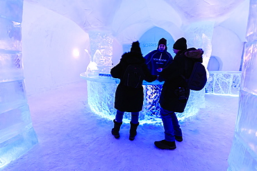 Sorrisniva Igloo Hotel in winter, snow or ice hotel, striking sculpture, ice bar, Alta, Finnmark, Arctic Circle, North Norway, Scandinavia, Europe