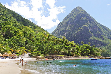 Swimming and sunbathing on Jalousie (Sugar) Beach, St. Lucia, Windward Islands, West Indies, Caribbean, Central America 