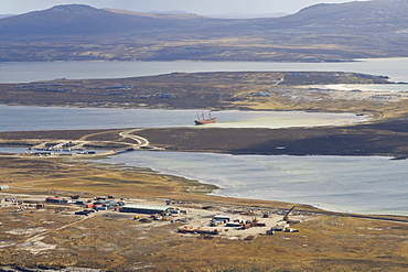 Aerial view of Lady Elizabeth shipwreck, launched 1879, Port Stanley, Falkland Islands, South America