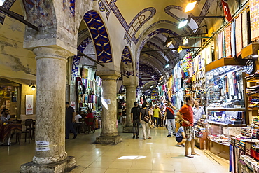 Street with shops and stone columns and decorated ceiling, Grand Bazaar, Istanbul, Turkey, Europe