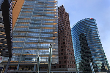 Modern design, high rise office buildings and station, early morning, Potsdamer Platz, Berlin, Germany, Europe