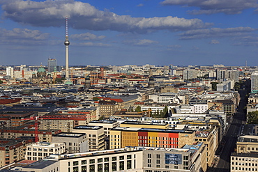 Elevated view, Berliner Dom, Fernsehturm and Leipziger Platz and Strasse, from Panoramapunkt, Potsdamer Platz, Berlin, Germany, Europe