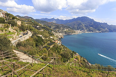 Coastal view above Castiglione di Ravello, towards Minori and Maiori, Costiera Amalfitana (Amalfi Coast), UNESCO World Heritage Site, Campania, Italy, Europe