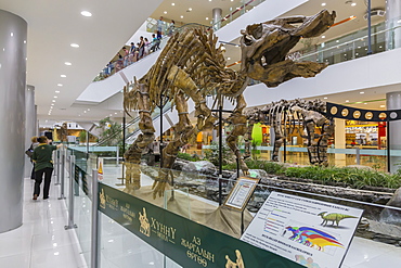 Huge dinosaur skeleton on display at a new shopping centre, Ulaanbaatar (Ulan Bator), Mongolia, Central Asia, Asia