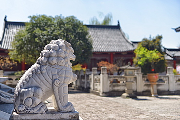 Stone lion in Mufu area, Lijiang, Yunnan, China, Asia 