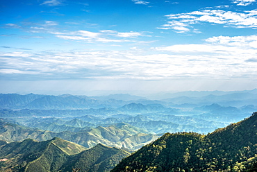 Misty mountain chains as seen from Tian Mu Shan peak, Zhejiang, China, Asia