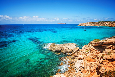 Rocky coast near Cala Vadella, Ibiza, Balearic Islands, Spain, Mediterranean, Europe